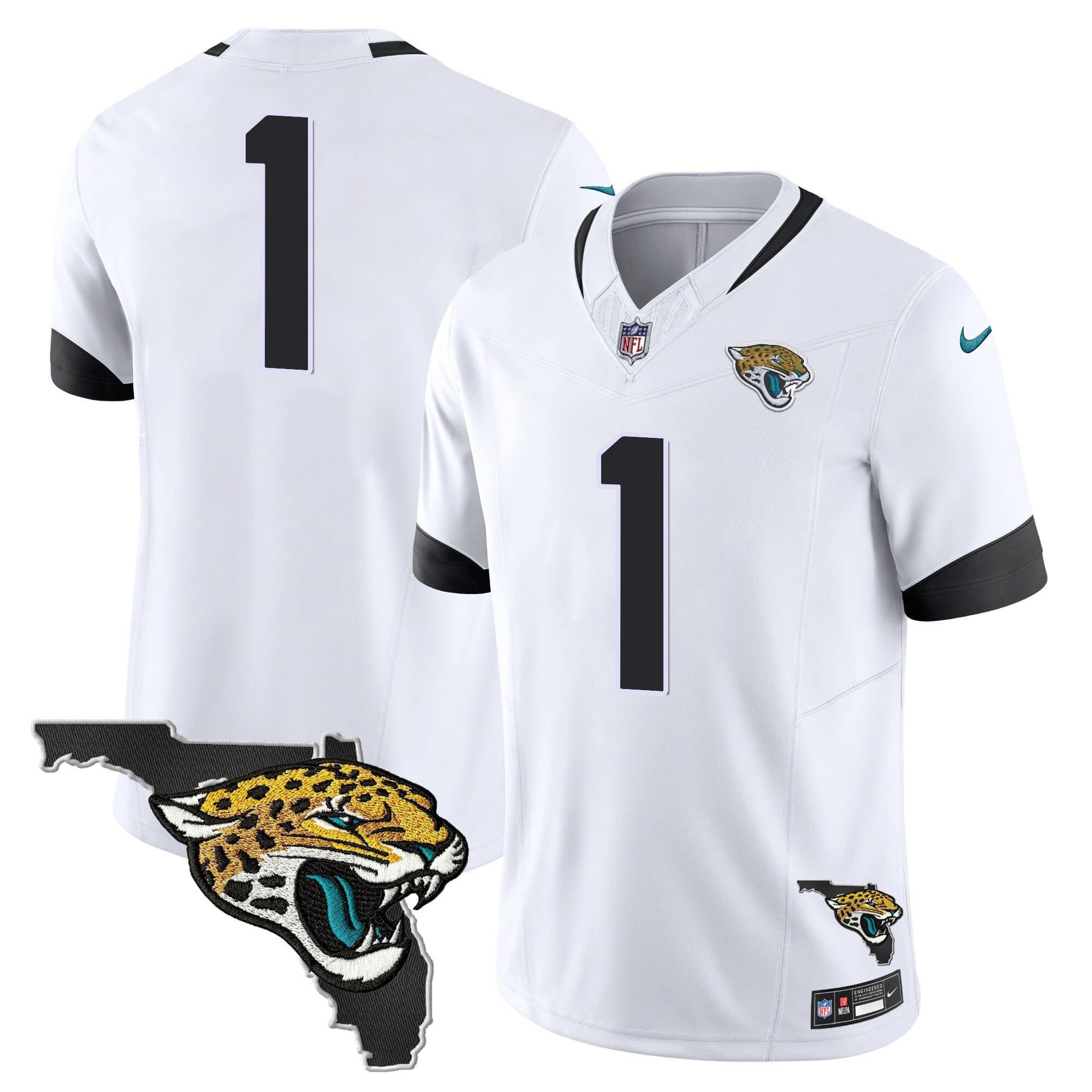 Men Jacksonville Jaguars #1 Etienne jr White 2024 Nike Florida Patch Vapor NFL Jersey style 1